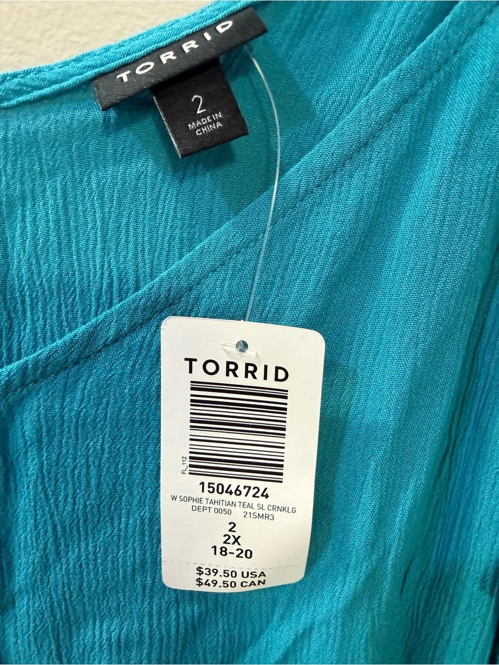 NWT Torrid Sophie Crinkle Gauze Swing Cami, Size 2X (18/20), Tahitian Teal - Picture 2 of 6
